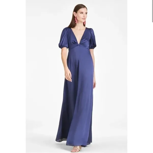 Sachin & Babi Cobalt Blue Alli Maxi Gown Short Sleeve V Neck A Line Size 0 NWT - Image 2