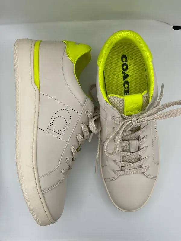 Coach lowline low top leather women’s sneakers G5040 light beige/neon green - Image 8