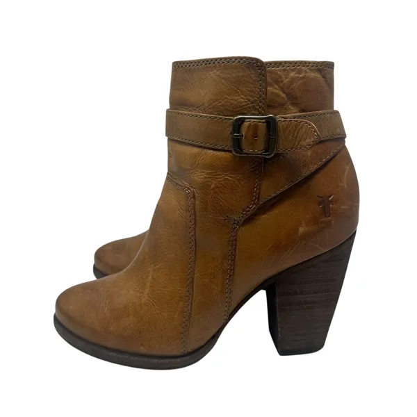 Frye Patty‎ Riding Bootie Brown Leather Harness Ankle Boots Heel Womens 7.5M - Image 13