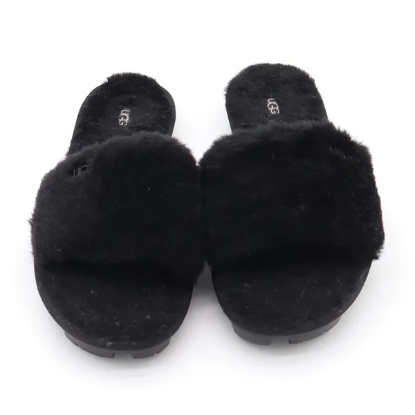 UGG Slide Sandal Womens 9 Cozette Black Faux Fur Lug Sole Excellent - Image 3