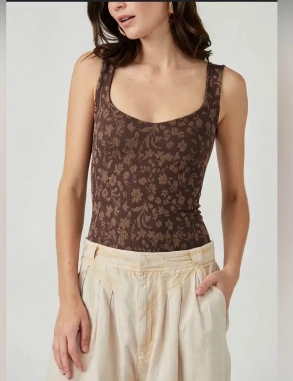 Free People PRINTED CLEAN LINES Clean Lines Bodysuit Size M/L - Image 4