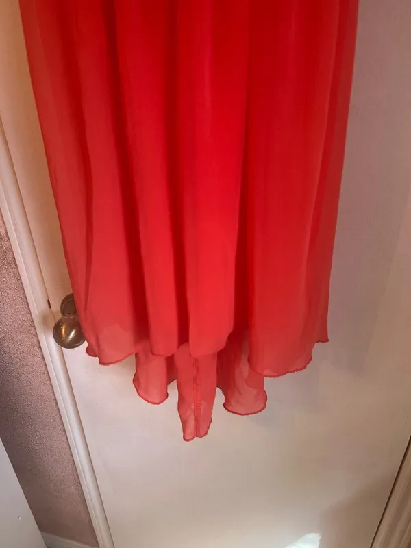 Jodi Kristopher Strapless Sequin Bodice Red Chiffon Dress S - Image 3