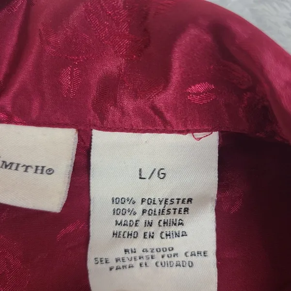 Vintage Jaclyn Smith Poppy‎ Red Pajama Top Blouse with Rose Motif Size Large - Image 3