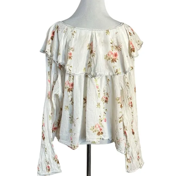 Free People Dainty Ethereal Ruffle Camilla Floral Gauze Blouse Medium Cottage - Image 9