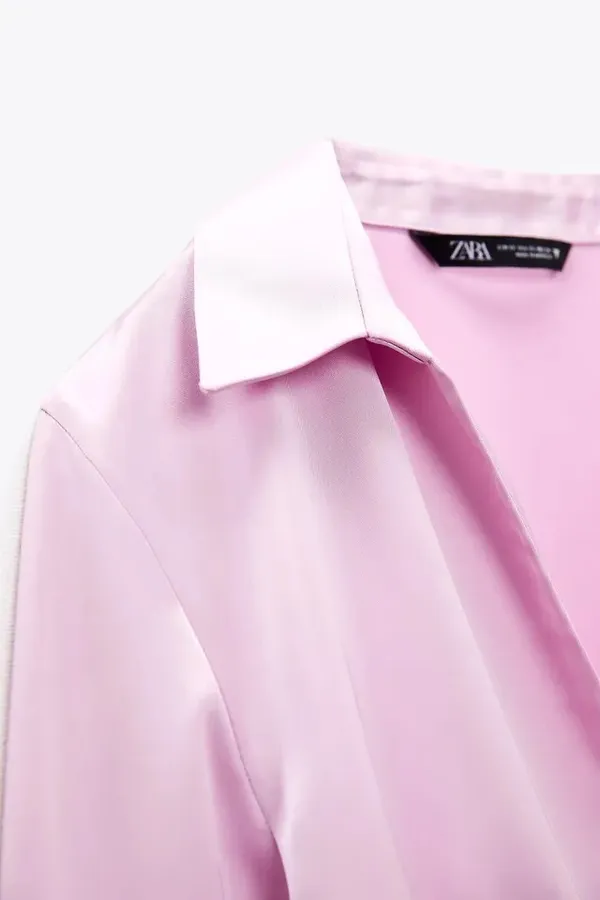 ZARA mini dress satin effect drapped long sleeve pink party wedding coctail - Image 7