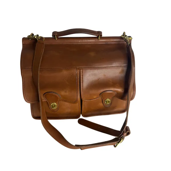 Coach kensington satchel briefcase Leather Messenger Brown bag front pockets - Image 12