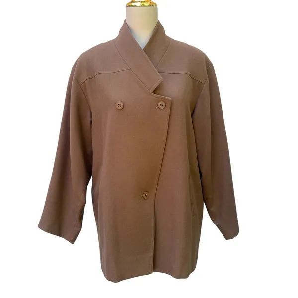 VTG Samuel Martin Pure Wool Coat 4 Tan Double Breasted Shawl Collar Flag Line‎ - Image 8