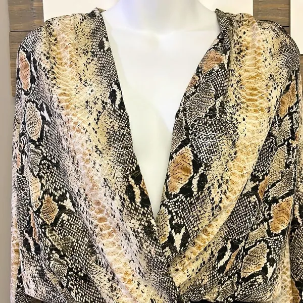 Windsor Silky and Soft Black Snakeskin Body Suit with Plunging Neckline- Small - Image 2