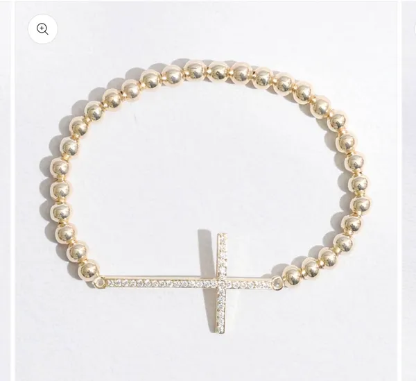 Cross Beaded Gold Tone Bracelet - Image 2