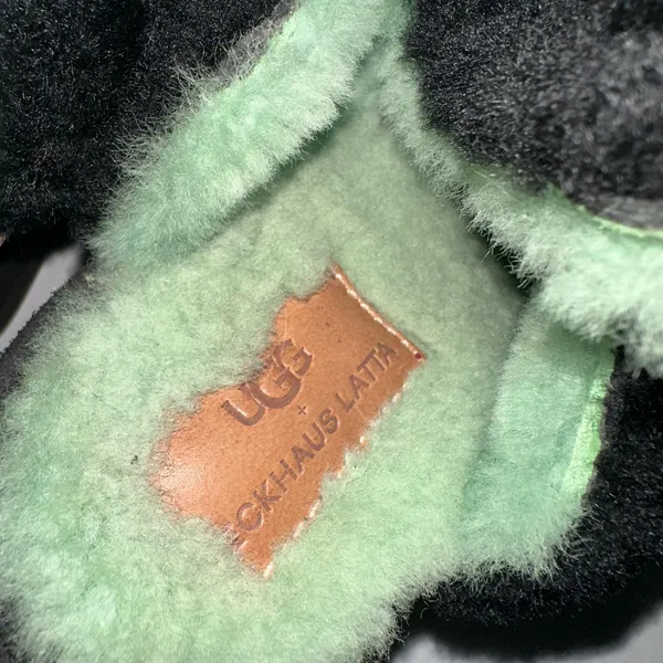 UGG x Eckhaus Latta Shoes 10 Black Green Lamb Fur Block Heel Mule Square Toe - Image 7