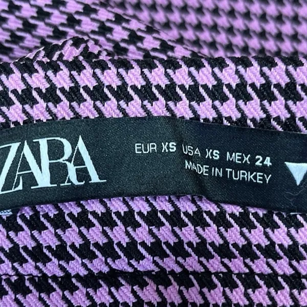 Zara Purple Houndstooth Flared Leg High Waist Bell Bottom 70's Trousers Pants XS - Image 4