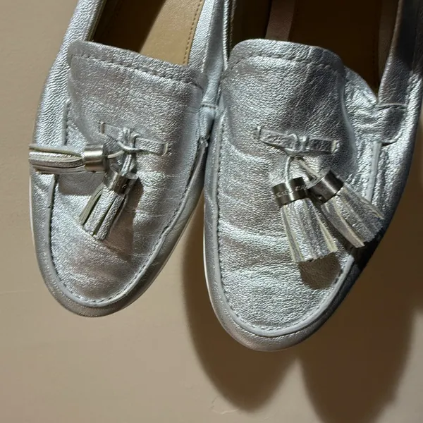 Michael Kors Loafers‎ Size 9 Leather Silver Metallic Callahan Moccasins U - Image 6