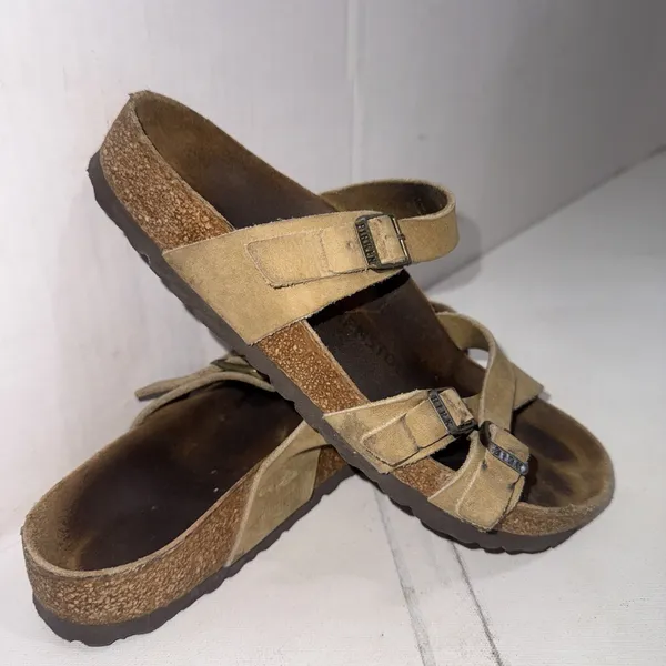 Birkenstock Franca Tan Leather Crisscross Strappy Slides Sandals Size EU 38 N - Image 3