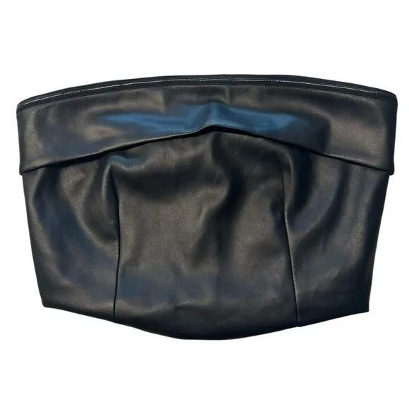 Fore Size S Faux Leather Tube Top Black Cropped Going Out Top Baddie Cocktail‎ - Image 2