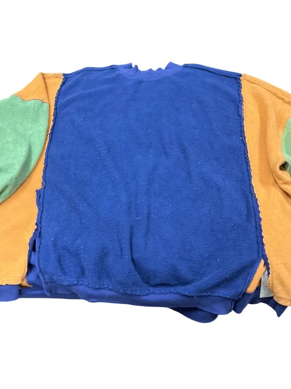 Free People wms colorblock raw blue green oversized sweater shirt sz L SKU 10746 - Image 4