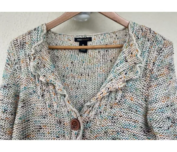 BCBGMAXAZRIA XL Multicolor Knit Cardigan Boho Chunky Sweater Button Up Fairy - Image 3
