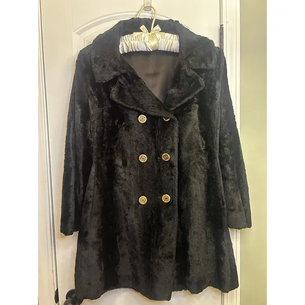 Loft Vintage Black Faux Fur Coat Double Breasted Front Women’s Classic Jacket M - Image 11
