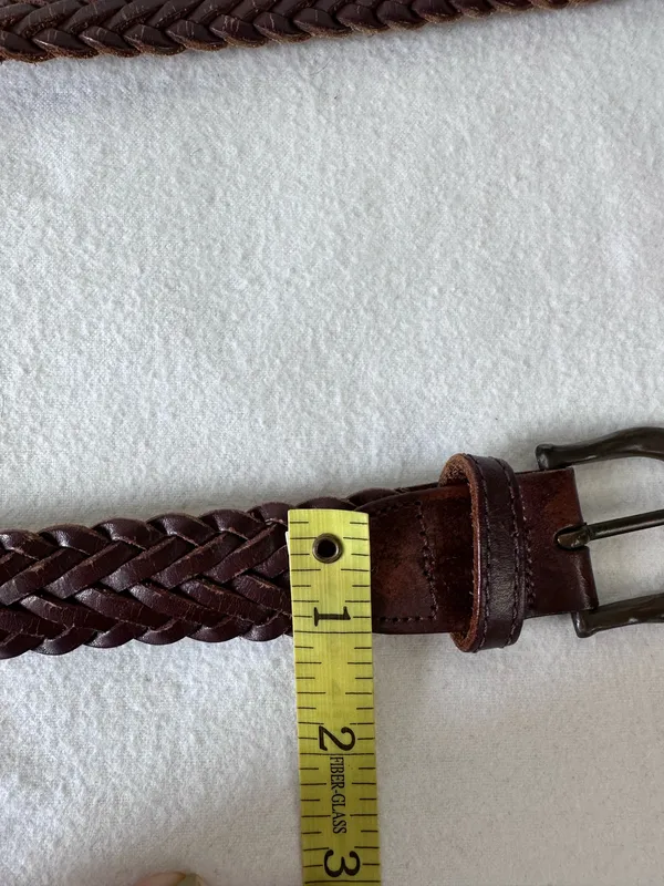 Vintage Brown Leather Belt Braided Woven Women 36 Adjustable Preppy Hippie - Image 6