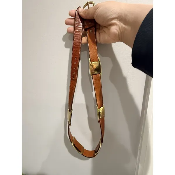 Vtg DKNY‎ Belt Womens Tan Leather Gold Tone Concho Southwest Cowboy 90s 34" M/L - Image 7