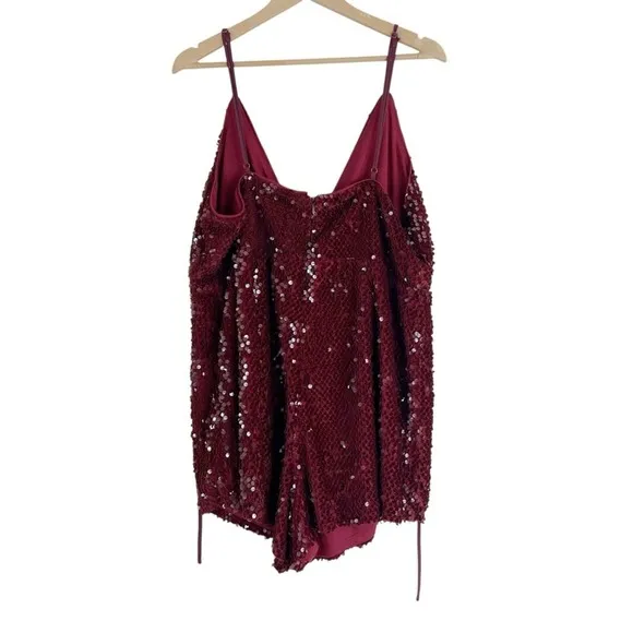 NWT Forever 21 Romper Womens 2X Wine Red Sequin V-Neck NYE‎ Vegas Holiday Glam - Image 5