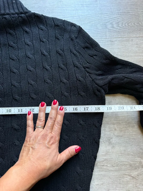Ralph Lauren Golf Cable Knit Smock Neck 100% Cotton Black Cardigan Size M - Image 12