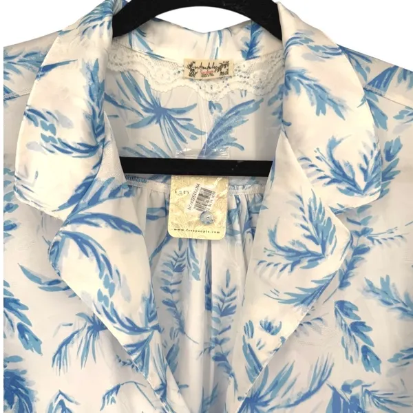 NWT Free People Beauty Sleep Pajama Top Satin Floral Print Button Up‎ Size XL - Image 6