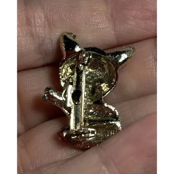 Gold Tone Fox Animal Brooch Pin Rhinestone Brown Eyes‎ - Image 3