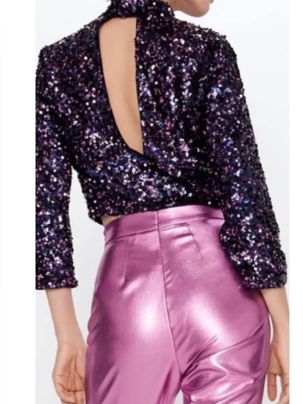 NWOT ZARA Purple Sequin Top size s - Image 4