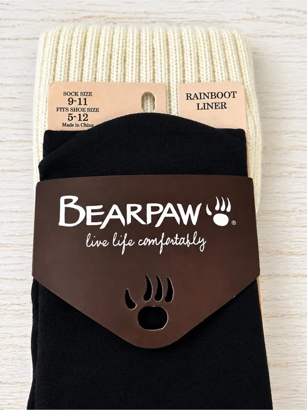BEARPAW NWT Rainboot Winter Boot Liners Black & Cream Cozy Knit Women’s 5–12 - Image 2