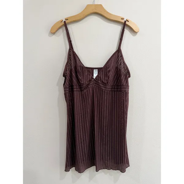 Cabernet Womens XL Brown Gold Metallic Pinstripe Camisole V-Neck Sheer Top - Image 5