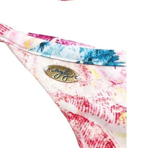 MegLiz Swimwear‎ Pink Blue Tropical Palm Tree Strappy Bikini Size Small - Image 4