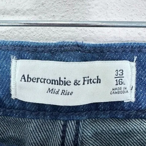 Abercrombie & Fitch Mid Rise Baggy Wide Leg Dark Denim Trouser‎ Jean Size 33 16L - Image 7