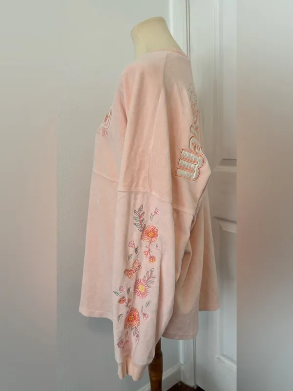 Walt Disney World Pink Velour Spirit Jersey Floral Embroidery Large *Spot - Image 3
