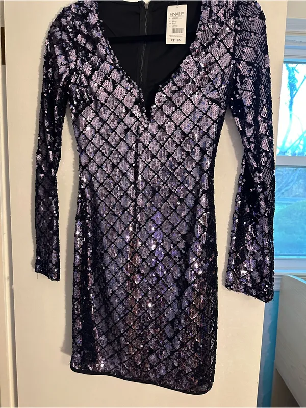 privy Vintage Y2K Lavender Sequin Long Sleeve V-Neck Dress size small NWT - Image 3