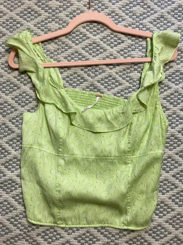 Free People Stay With You Lime Green Ruffle-Trim Camisole Medium - Image 2
