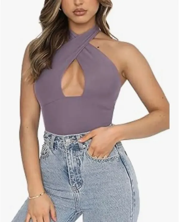 REORIA Butsmooth®Trendy Sexy Criss Cross Halter Neck Sleeveless Thong Bodysuits - Image 3