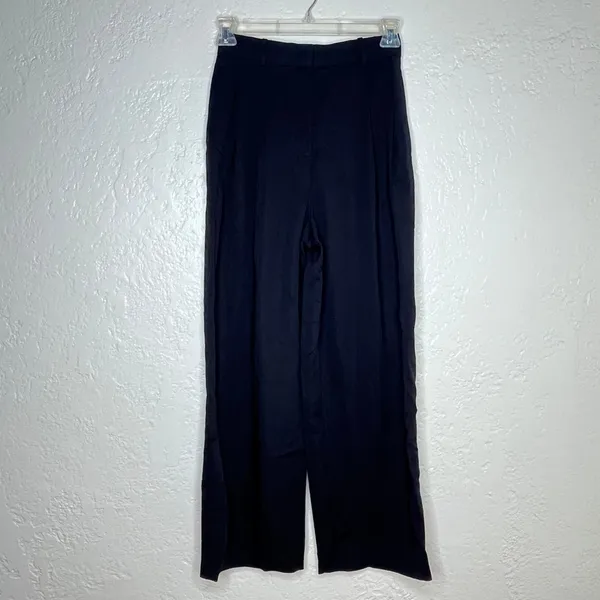 COS Womens Black High Waisted Wide Leg Pleated Trousers Adjustable Waist Size 6 - Image 3