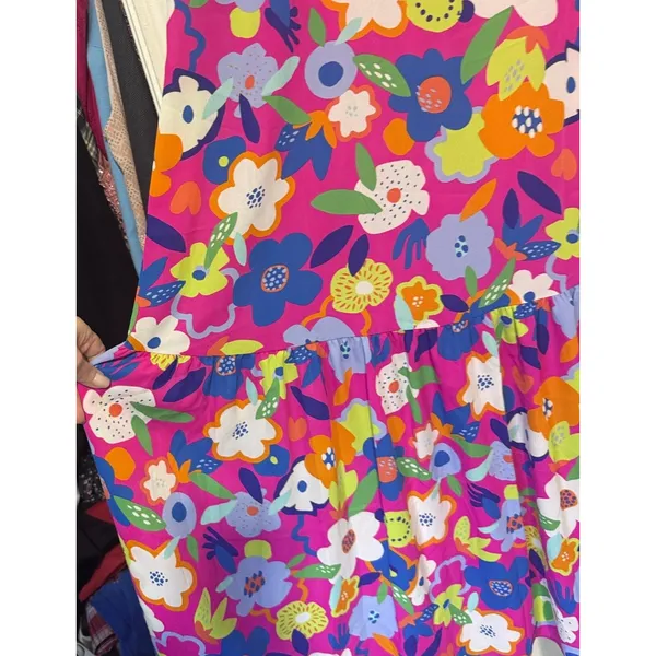 Adrienne Maxi Dress 1X Pink Floral Flower Power V-Neck Tiered Maximalist Bright - Image 3