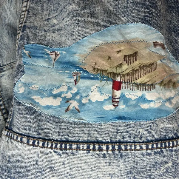 VTG 90s Ocean Denim Acid Wash Lighthouse Jacket Scenic Art Oversized XL - Image 4