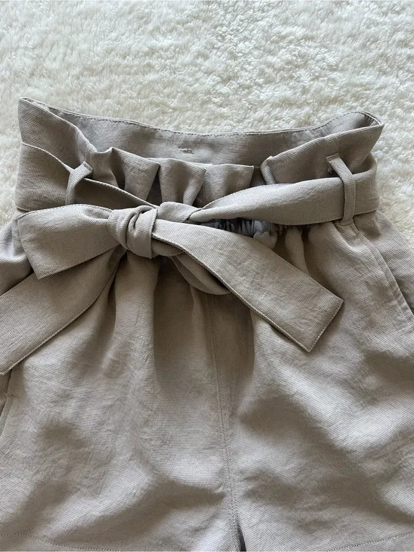 Wilfred High-Waist Paperbag Tie Waist Shorts Tan Size 2 - Image 2