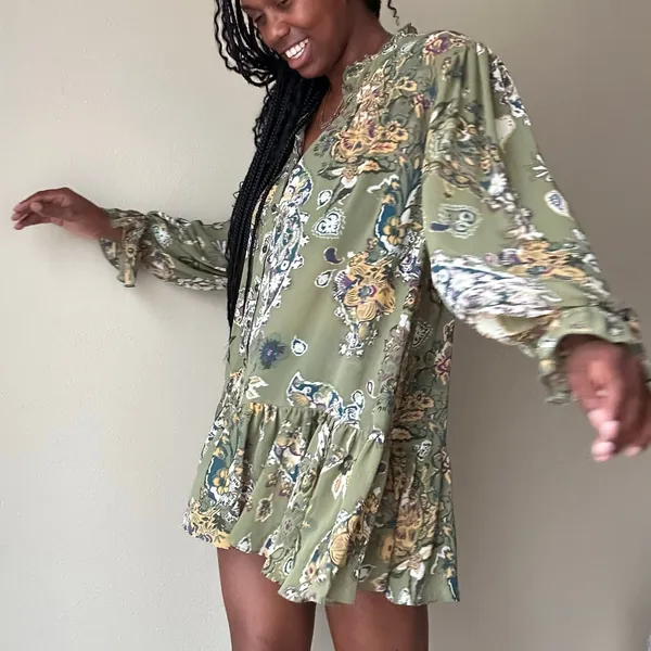Free People Green Paisley Ibiza Nights Tunic Dress Size Small - Image 3