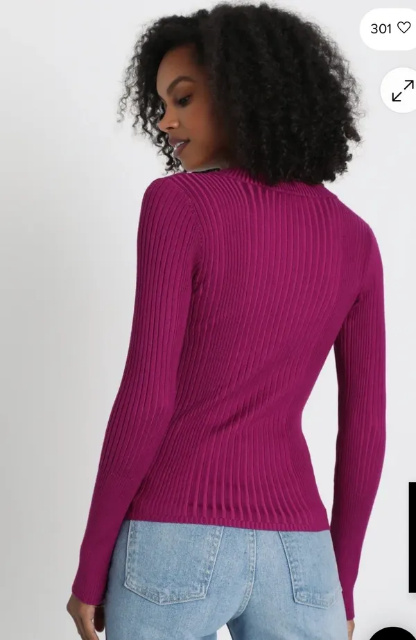 Lulus Chic Observations Purple Ribbed V-Neck Sweater Top - Image 3