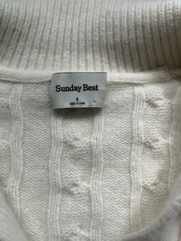 Aritzia Sunday Best Cream Cable Knit Wool Blend Cropped Long Sleeve Sweater S - Image 4