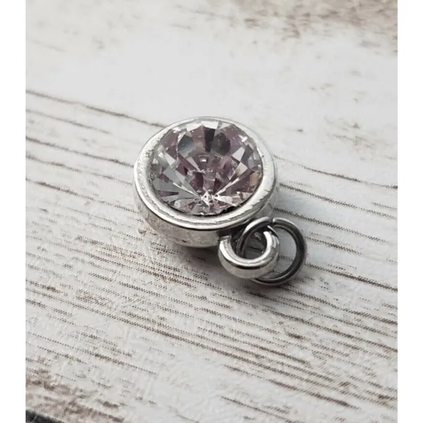 Silver Tone Small Circle Clear Gem Pendant (No Chain Included) - Image 2