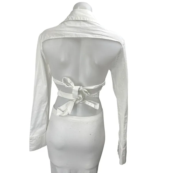 Lioness Women's White Open Back Long Sleeve Button Up Shirt Crop Top Size M - Image 2