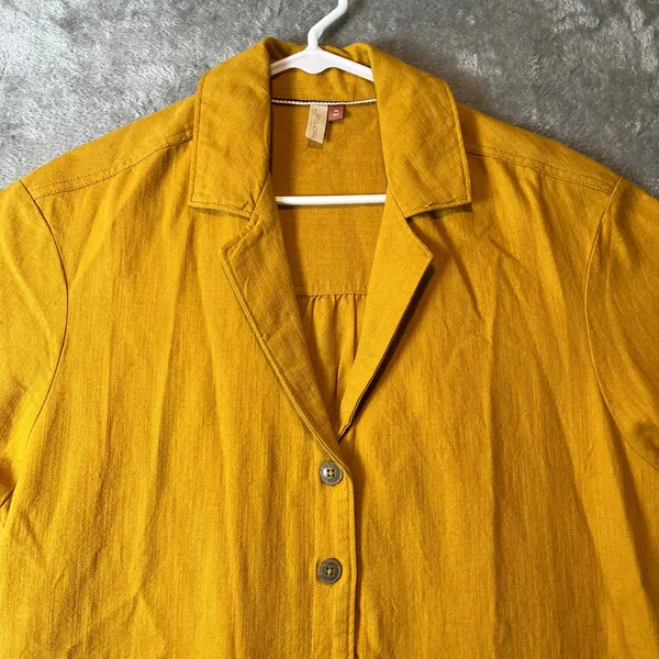 Pilcro‎ Buttondown Shirt Dress Linen Blend Patch Pockets Yellow Utility - Image 6
