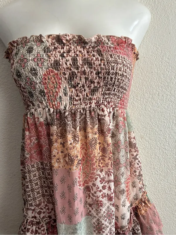 Life Boho Patchwork Ruffle Convertible Dress/Skirt Blush Multi L Pink Size L - Image 4