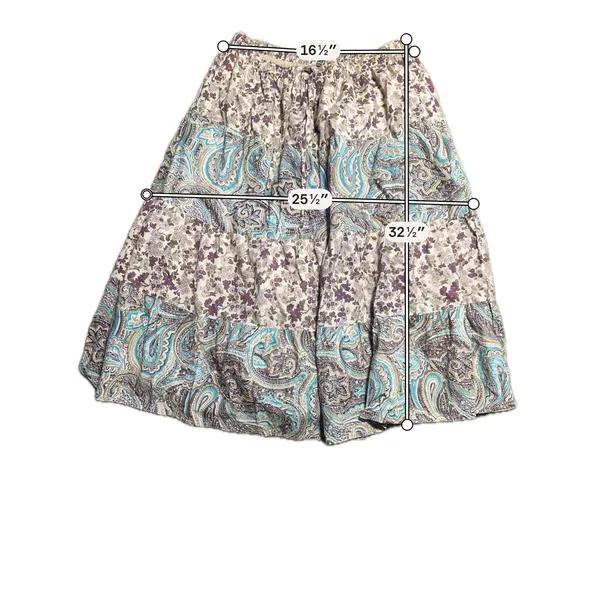 Kaaku Womens Cotton Tiered Midi Skirt Purple Teal‎ Floral Paisley Boho Peasant - Image 3