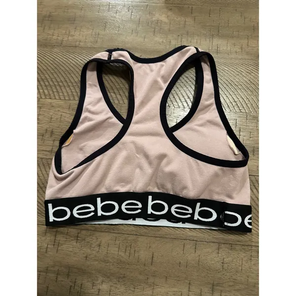 Bebe Sport Racerback Sports Bra -‎ Pale Pink & Black - Size S - Image 2