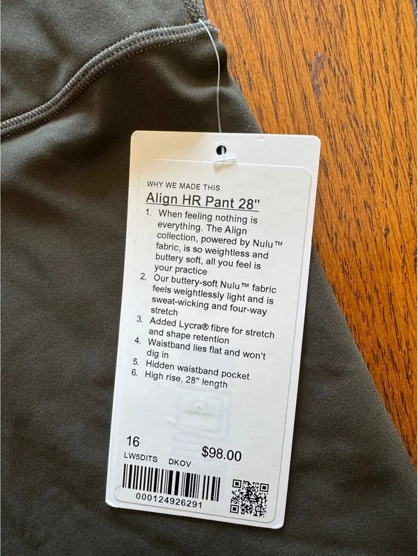 Lululemon Align High Rise 28” Dark Olive Size 16 NWT - Image 5